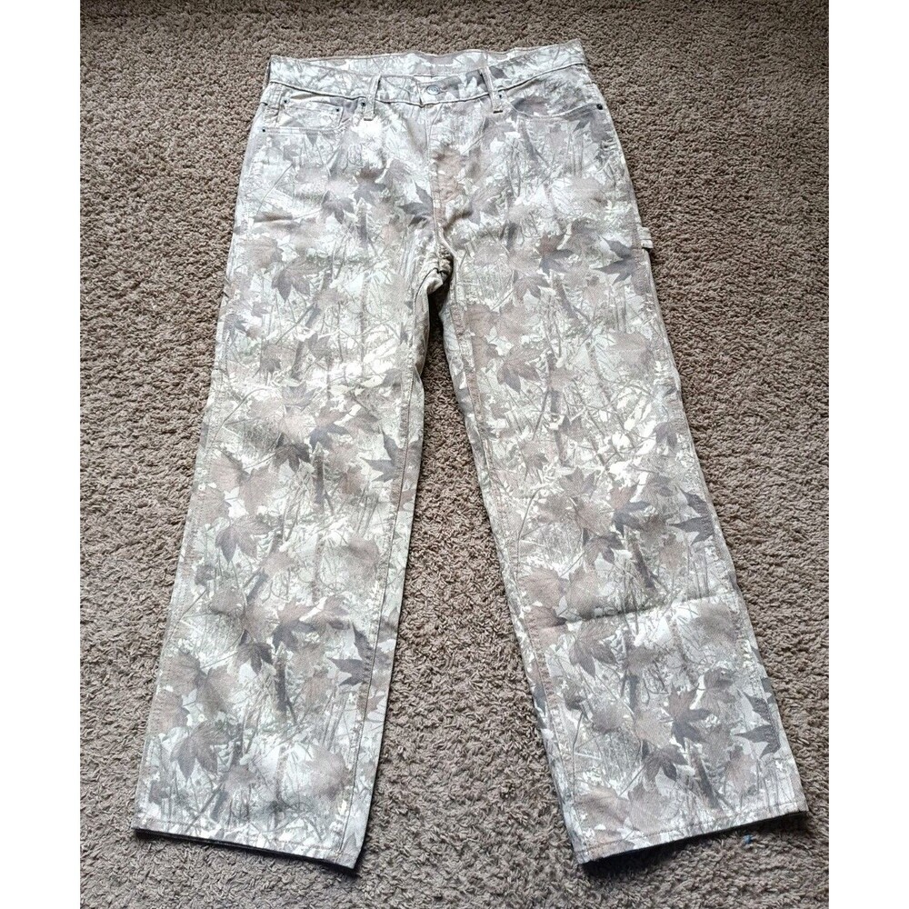 Old Navy Carpenter Pants Mens 34x30 Sand Camo 90s Baggy Workwear Jeans Retro